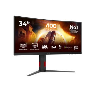 AOC CU34G4CA 34" Извит 1500R Fast VA WLED монитор, 3440x1440@180Hz, 1ms GtG, 0.5ms MPRT, 450cd/m², 3000:1, Adaptive Sync, FlickerFree, Low Blue Light, Tilt, Height Adjust, Swivel, 2xHDMI, DP, USB hub