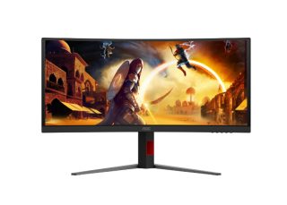 AOC CU34G4CA 34" Извит 1500R Fast VA WLED монитор, 3440x1440@180Hz, 1ms GtG, 0.5ms MPRT, 450cd/m², 3000:1, Adaptive Sync, FlickerFree, Low Blue Light, Tilt, Height Adjust, Swivel, 2xHDMI, DP, USB hub