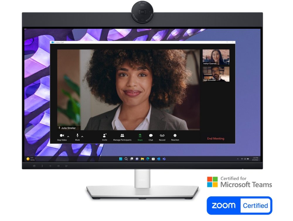 Dell P2424HEB 23.8" Video Conferencing монитор, FullHD (1920x1080), IPS, 5ms, 1000:1, 250 cd/m², 99% sRGB, HDMI, DP, USB-C, USB 3.2 hub, RJ45, 4MP RGB + IR 2K камера, 2x цифров микрофон, 2x 5W високоговорител, регулиране на височина, Pivot, Swivel, Tilt, Черен