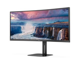 AOC CU34V5C/BK 34" Извит 1500R VA WLED монитор, 3440x1440@100Hz, 4ms GtG, 1ms MPRT, 300cd/m², 3000:1, 20M:1 DCR, Adaptive Sync, FlickerFree, Low Blue Light, 5Wx2, Tilt, Height Adjust, Swivel, HDMI, DP, USB hub