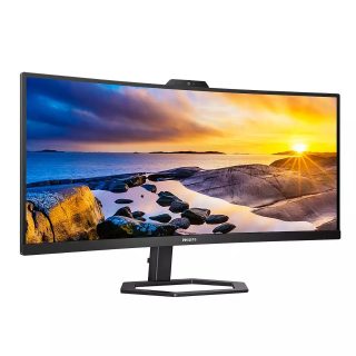 Philips 34E1C5600HE 34" Извит 1500R VA WLED монитор, 3440x1440@100Hz, 4ms GtG, 1ms MPRT, 300cd/m², 3000:1, Mega Infinity DCR, Adaptive Sync, FlickerFree, Low Blue Light, 5Wx2, 5MP FHD камера, наклон, регулиране на височина, HDMI, DP, USB хъб