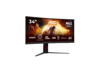 AOC CU34G4ZCA, 34" Curved 1500R, Fast VA, WLED, 3440x1440@250Hz, 1ms GtG, 0.3ms MPRT, 450cd/m2, 3000:1, Adaptive Sync, FlickerFree, Low Blue Light, Tilt, Height Adjust, Swivel, 2xHDMI, DP, USB hub