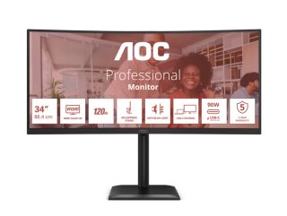 AOC CU34E4CV 34" Извит 1500R VA WLED монитор, 3440x1440@120Hz, 4ms GtG, 350cd/m², 3500:1, 20M:1 DCR, Adaptive Sync, FlickerFree, Anti Blue Mode, 5Wx2, Tilt, Height Adjust, Swivel, 2xHDMI, DP, USB hub, RJ45
