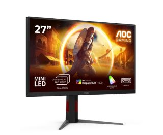 AOC U27G4XM 27" Fast IPS MiniLED монитор, 3840x2160@160Hz, 1ms GtG, 1200cd/m2, 1000:1, 80M:1 DCR, Adaptive Sync, FlickerFree, Low Blue Mode, Tilt, Height Adjust, Pivot, Swivel, HDMI, DP, USB hub