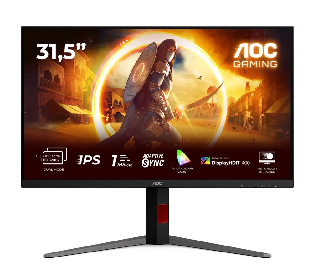 AOC U32G4U, 31.5" Fast IPS WLED монитор, 3840x2160@160Hz, 1ms GtG, 0.5ms MPRT, 450cd/m², 1000:1, 80M:1 DCR, Adaptive Sync, Flicker Free, Low Blue Mode, Tilt, Height Adjust, Pivot, Swivel, 2xHDMI, DP, USB hub