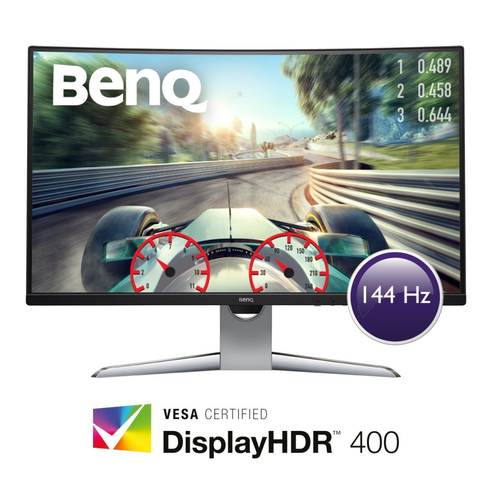 Монитор BenQ EX3203R, 31,5" VA, 144Hz, 4ms, QHD 2560x1440, извит LED 1800R, FreeSync2, 90% DCI-P3, Display HDR 400, Eye-Care, Flicker-free, LBL, B.I.+, 3000:1, 20M:1 DCR, 400 cd/m2, 8bit, HDMI x2, DP, USB Type-C, USB 3.1, регулиране на височината, наклон, сив