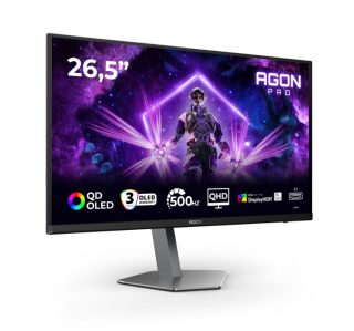 AOC AG276QKD2 26.5" QD-OLED геймърски монитор, 2560x1440@500Hz, 0.03ms GtG, 1000cd/m², 1.5M:1, 80M:1 DCR, Adaptive Sync, Low Blue Light, FlickerFree, 5Wx2, Tilt, Height Adjust, Pivot, Swivel, 2xHDMI, DP, USB hub