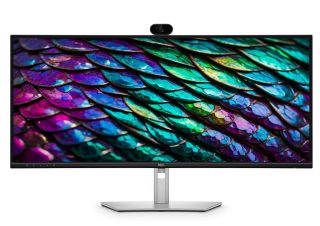 Dell P3426WEB, 34" извит конферентен монитор, IPS Anti-Glare, 5ms, 100 Hz, 1500:1, 300 cd/m2, WQHD 3440x1440, 99% sRGB, HDMI, DisplayPort, USB-C хъб, RJ45, уебкамера, микрофон, високоговорители, KVM превключвател, PD 90W, регулиране на височината, Pivot, Swivel, Tilt, черен