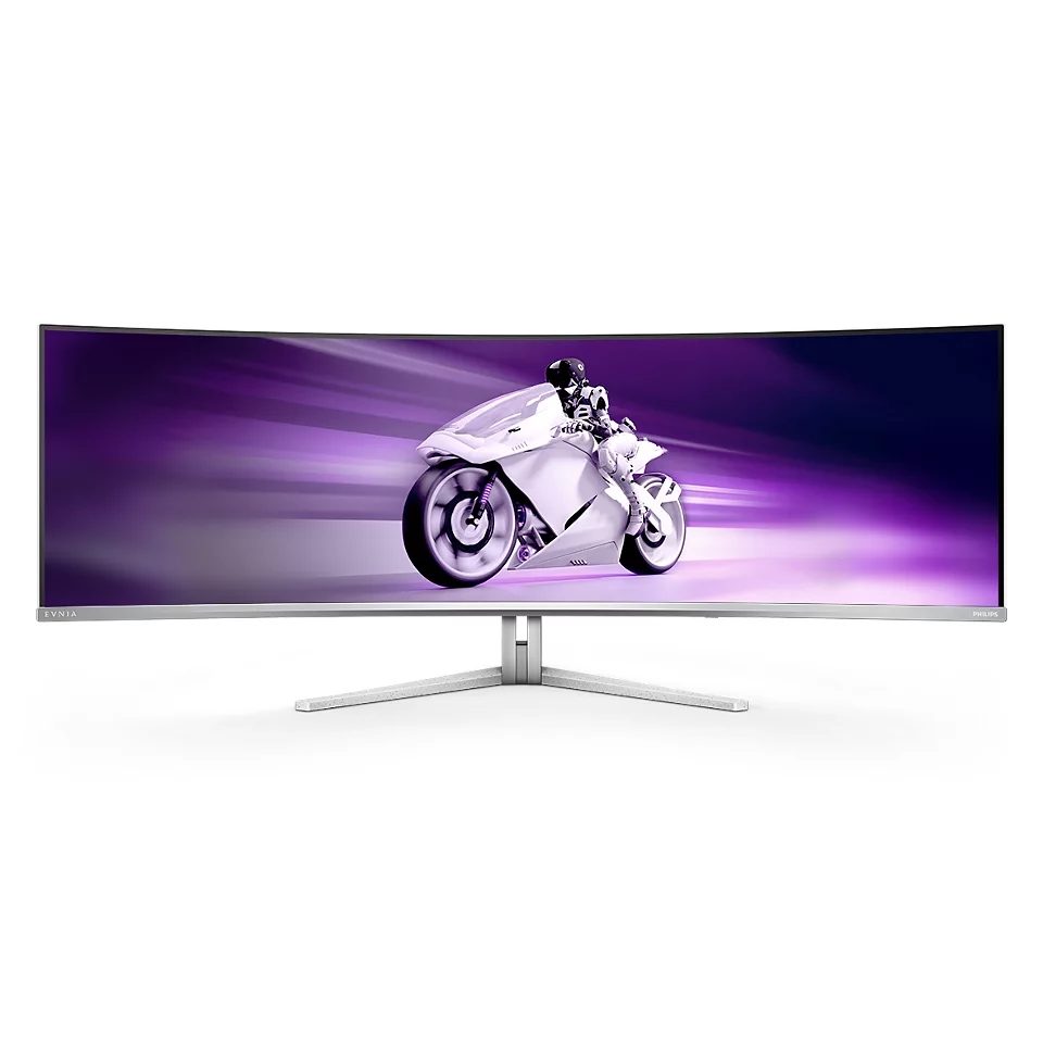 Philips Evnia 49M2C8900, 48.8" извит 1800R QD-OLED, 5120x1440@240Hz, 0.03 GtG, яркост 1000, 1000000:1, DCR 80M:1, Adaptive Sync, FlickerFree, Low Blue Mode, 7.5Wx4+DTS, наклон, регулиране на височина, завъртане, 2xHDMI, DP, USB хъб