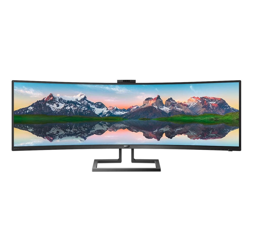 Philips 499P9H 49" 32:9 Super Wide Curved 1800R VA LED монитор, 5120x1440@60Hz, HDR 400, 5ms, 3000:1, 80M:1 DCR, 450 cd/m2, уеб камера, Tilt, Swivel, регулиране на височината, HDMI, DP, Headphone Out, говорители, USB-C/USB 3.1, RJ45, черен