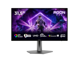 AOC AG326UZD2 31.5" QD-OLED монитор, 3840x2160@240Hz, 0.03ms GtG, 250cd/m² (SDR), 1000cd/m² (HDR), 1 500 000:1, 80M:1, Adaptive Sync, FlickerFree, LowBlue Mode, 8Wx2, Tilt, Height Adjust, Pivot, Swivel, 2xHDMI, DP, USB hub, KVM