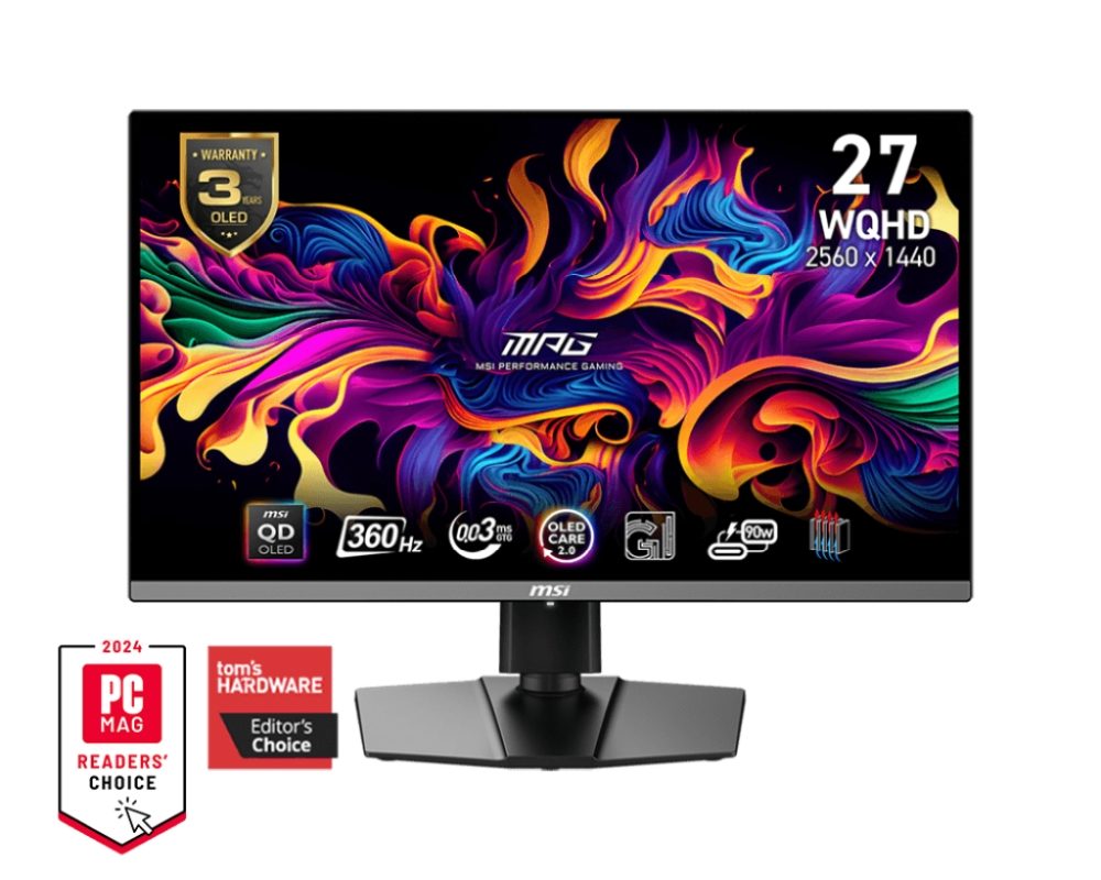 MSI MPG 271QRX QD-OLED гейминг монитор, 26.5", 360Hz, 0.03ms, WQHD 2560x1440, Oled Care 2.0, Fanless Design with Graphene, ClearMR 13000