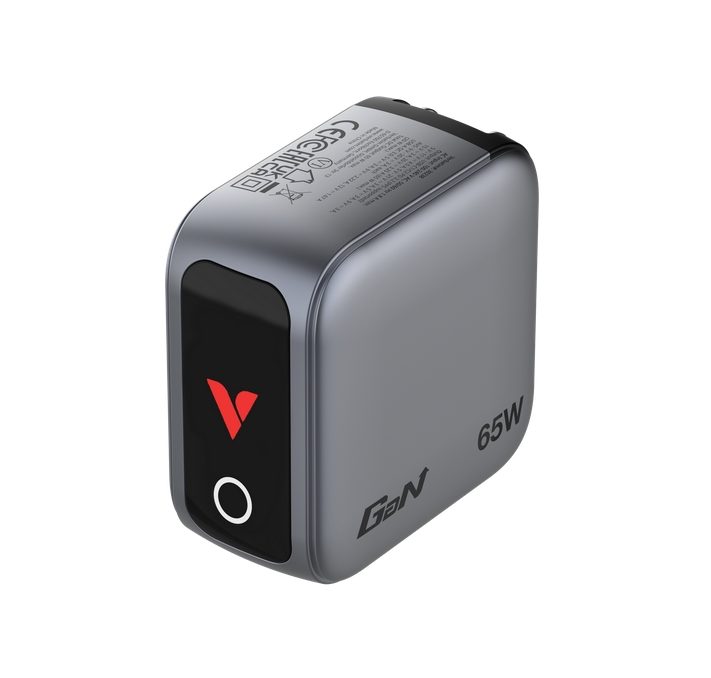 Verbatim Mini GaN зарядно 65W с дисплей + 60W USB-C към USB-C кабел (зареждане и трансфер на данни) Сив