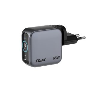 Verbatim Mini GaN зарядно 65W с дисплей + 60W USB-C към USB-C кабел (зареждане и трансфер на данни) Сив