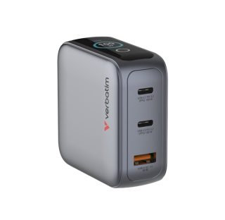 Verbatim Mini GaN Charger 100W with Display + 100W USB-C to USB-C Cable (Charger and Data transfer) Grey