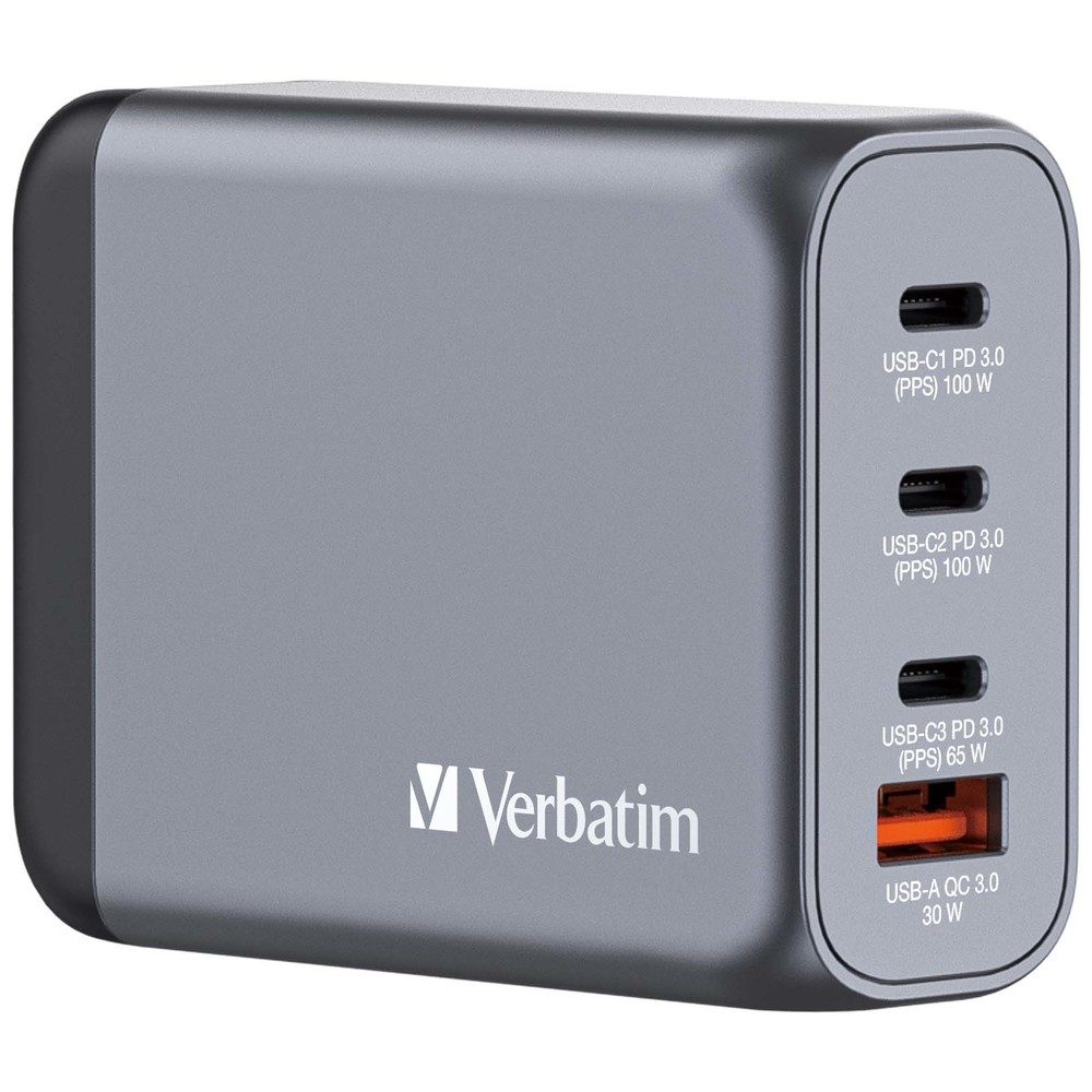 Verbatim GNC-100 GaN зарядно 4 порта 100W USB A/C (EU/UK/US)