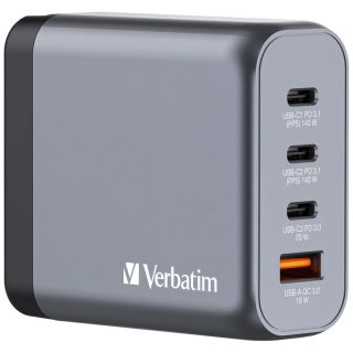 Verbatim GNC-140 GaN Charger 4 Port 140W USB A/C (EU/UK/US)