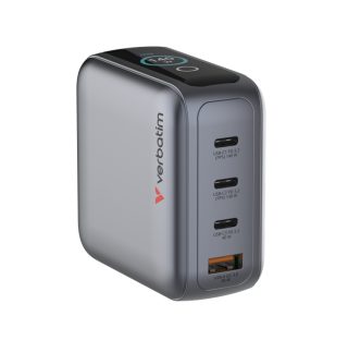 Verbatim Mini GaN Charger 140W с дисплей + 140W USB-C към USB-C кабел (зареждане и трансфер на данни) Сив