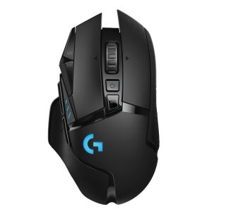 Logitech G502 Wireless Mouse, Lightsync RGB, Lightspeed Wireless, HERO 25K DPI Sensor, 400 IPS, 4x2g + 2x4g Optional Weights, 11 Programmable Buttons, 121g, Black