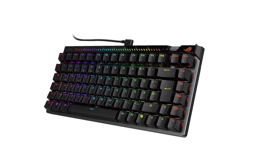 ASUS ROG Falchion Ace 75 HE геймърска клавиатура, 75% компактен формат, магнитни ROG HFX V2 и V2X суичове, Rapid Trigger, Speed Tap, 8000 Hz честота на опресняване, RGB, черна