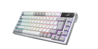 Asus ROG Azoth X 75% персонализирана геймърска клавиатура, ROG NX Snow V2, dye-sub и полупрозрачни клавиши, gasket mount, петслойна шумоизолация, FR4 платка, south-facing PCB, OLED дисплей и копче, RGB-White