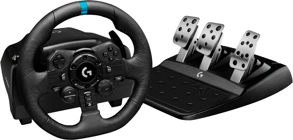 Logitech G923 Racing Wheel And Pedals, PlayStation 4, PC, 900° Rotation, Trueforce Next-Gen Force Feedback, Dual Clutch (In Supported Games), Aluminium, Steel, Leather