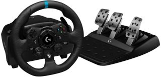Logitech G923 Волан и педали, Xbox One, PC, 900° завъртане, Trueforce обратна връзка от следващо поколение, двоен съединител (в поддържани игри), алуминий, стомана, кожа