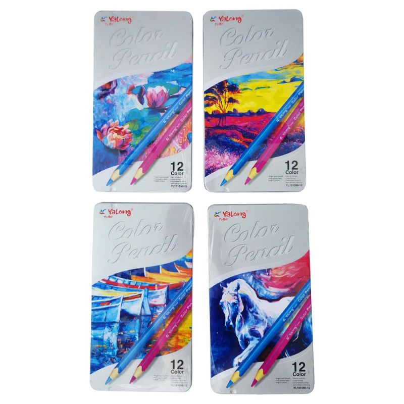Цветни моливи 12цв. дълги метална кутия YL191090-12