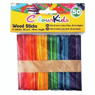 Пръчици дървени 50бр. 6 цвята 95мм Colour Kids