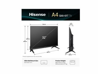 Hisense 32" A4Q Smart TV, HD 1366x768, DLED, HLG, DTS Virtual X, VIDAA U7, черен