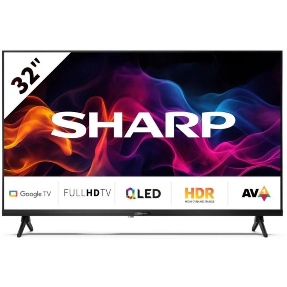 Sharp 32GF3265E, 32" Full HD QLED Google TV, 1920x1080 Frameless, 1 000 000:1, Active Motion 400, DVB-T/T2/C/S/S2, HDR10, Високоговорител 2x8W, Dolby Digital, Google Cast, HDMI (ARC/CEC), CI+, 3.5mm жак за слушалки / line-out, RJ 45, 2xUSB, Wi-Fi, Bluetooth, Mini
