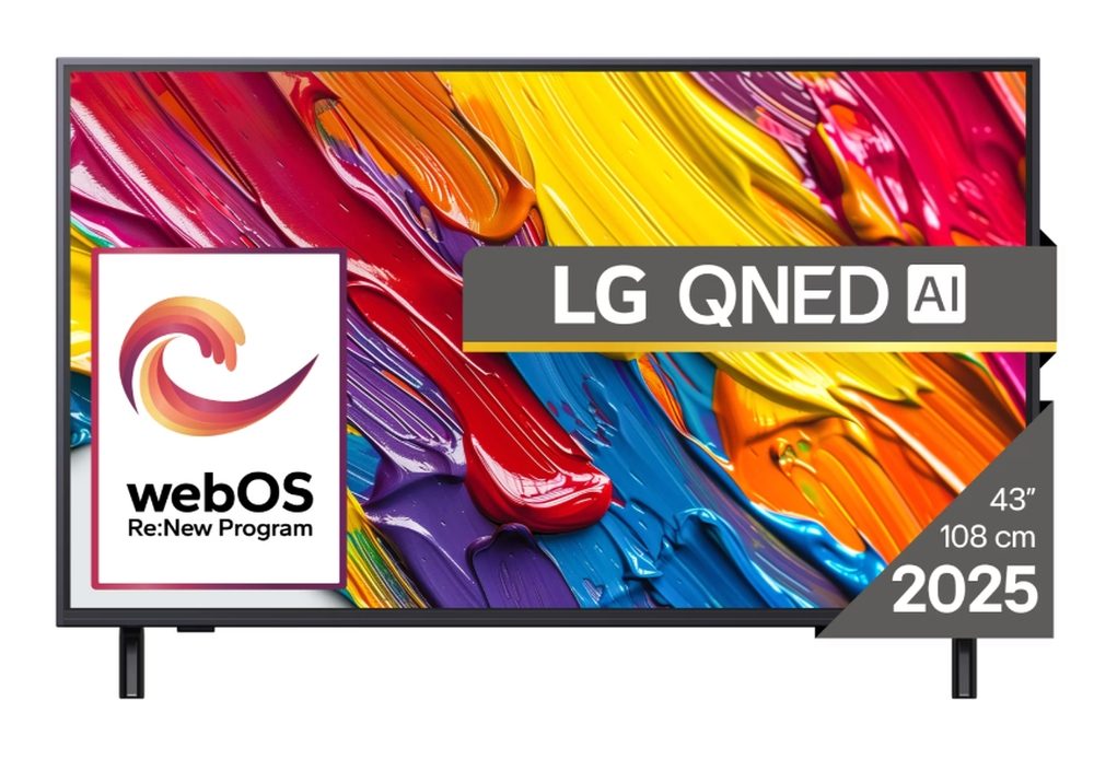 LG 43QNED82A3B, 43" 4K QNED HDR Smart TV, 3840x2160, DVB-T2/C/S2, Alpha 7 AI Processor, HDR10 / HLG, webOS 25 ThinQ, VRR / ALLM / HGiG, 4K Upscaling, WiFi 5, Voice Control, Bluetooth 5, AirPlay 2, LAN, CI, HDMI, SPDIF, Google Cast, 2 pole Stand