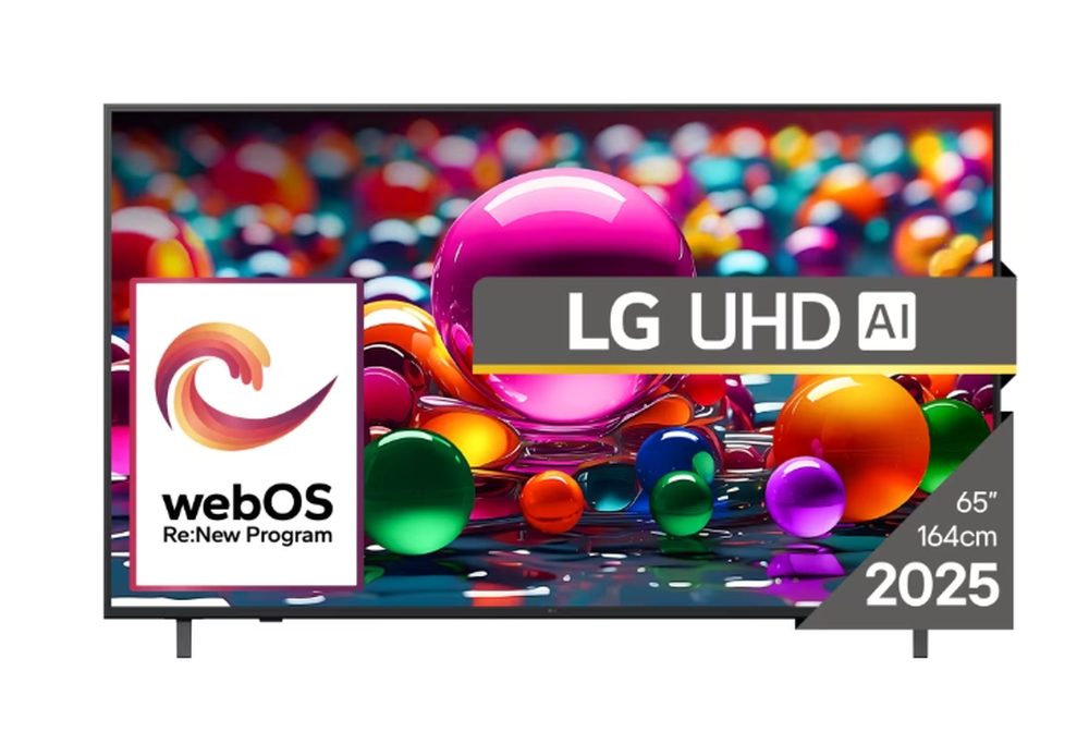 LG 65UA75003LA, 65" 4K UltraHD телевизор 4K (3840x2160), DVB-T2/C/S2, webOS 25 Smart, ThinQ AI, Alpha 7 AI процесор, WiFi, HDR10 pro, HLG, ALLM/HGiG, 4K Upscaling, AI Sound pro, Multiple View, HDMI eARC, LAN, USB, Bluetooth, Google Cast, 2 Pole Stand, Черен