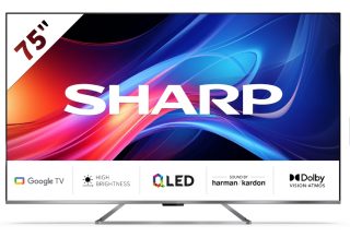 Sharp 75GP7265E, 75" QLED Google TV, 4K Ultra HD 3840x2160 Frameless, AQUOS, DVB-T/T2/C/S/S2, Active Motion 1200, HDR10, Dolby Atmos, Dolby Vision, Google Assistant, HARMAN/KARDON, Chromecast Built-in, HDMI 2.1 with eARC, Aluminium finish, USB, Wi-Fi, Bluetooth