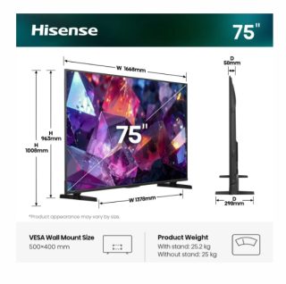 Hisense 75" E7S Pro 4K Ultra HD QLED Smart TV