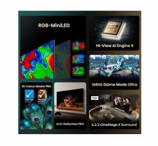 Hisense 116'' UXQ RGB Mini-LED телевизор, FALD, 165Hz, 3x4000 нита, Quantum Dot, Vidaa, ADS, Черен