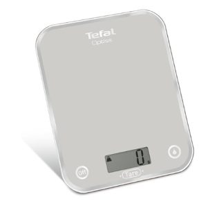 Tefal BC5004V2 Optiss сребърна кухненска везна, ултра тънко стъкло, 5 кг / 1 г/мл деление, тара, функция за течности, 2 батерии LR03 AAA в комплекта