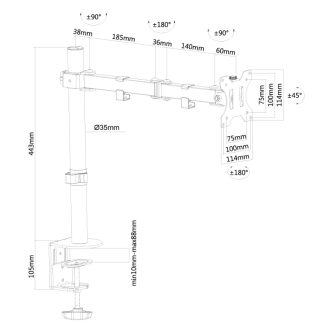 Neomounts Flat Screen Desk Mount (clamp/grommet), 10"-32"
