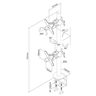 Neomounts Flat Screen Desk Mount (clamp) за 2 монитора