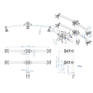 Neomounts Flat Screen Desk Mount (clamp) за 6 монитора