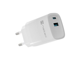 Natec USB Charger Ribera GaN 1x USB-A + 1x USB-C 30W, Бял