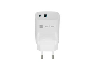 Natec USB Charger Ribera GaN 1x USB-A + 1x USB-C 30W, Бял