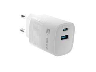 Natec USB Charger Ribera GaN 1x USB-A + 1x USB-C 30W, Бял