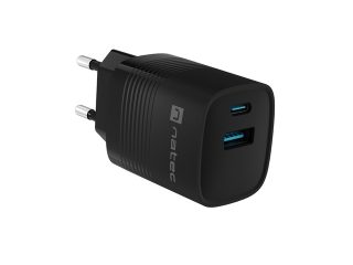 Natec USB Charger Ribera GaN 1x USB-A + 1x USB-C 30W, Черен