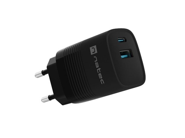 Natec USB Charger Ribera GaN 1x USB-A + 1x USB-C 30W, Черен