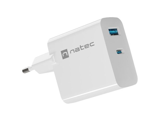 Natec USB Charger Ribera GaN 1X USB-A + 1X USB-C 45W, Бял