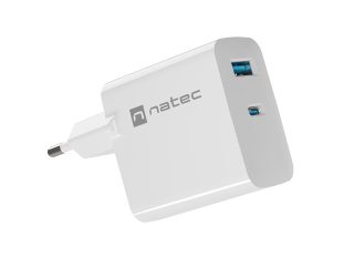 Natec USB Charger Ribera GaN 1X USB-A + 1X USB-C 45W, Бял