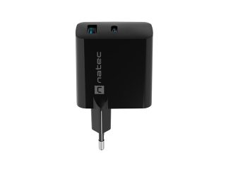 Natec USB Charger Ribera GaN 1X USB-A + 1X USB-C 45W, Черен