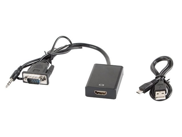 Lanberg адаптер VGA (ж) + аудио 3.5mm жак -> HDMI (м)