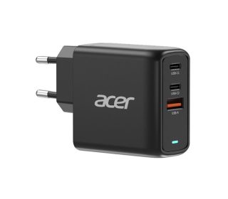 Acer Power Adapter 67W PD GaN Charger, 2 x USB C и 1 x USB A, EU Plug, 100W USB-C cable, Black (Retail Pack)
